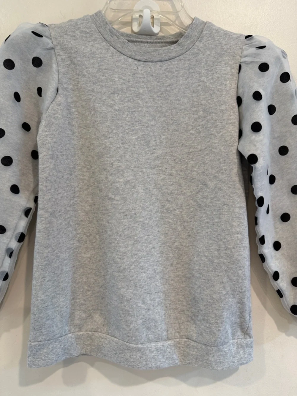 Tucker‎ + Tate Gray Sweatshirt with Black Polka Dot Puff Tulle Sleeves Size 7